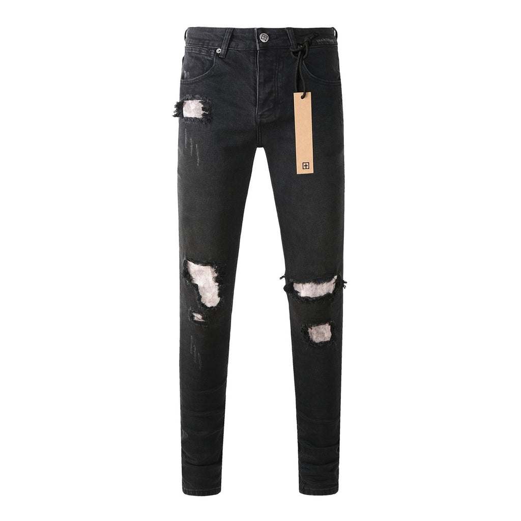 Men's Black Distressed Skinny Jeans - Ripped Stretch Denim Pants