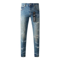 Men's Slim Fit Distressed Sea Blue Skinny Jeans with Button Fly & Ripped Detailing