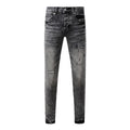 Men's Distressed Ash Gray Skinny Jeans with Ripped Holes & Button Fly