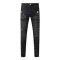 Men's Distressed Dark Black Skinny Jeans with Graffiti & Spray Paint Design & Ripped Holes