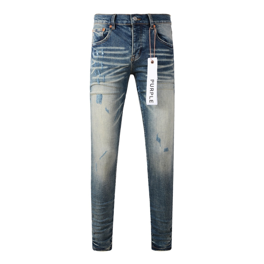 Men's Distressed Blue Stretch Skinny  Ripped Jeans Slim Fit Denim