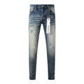 Men's Distressed Blue Stretch Skinny  Ripped Jeans Slim Fit Denim