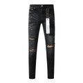 Men's Streetwear Slim Fit Distressed Black Damaged Holes Stretch Ripped Jeans