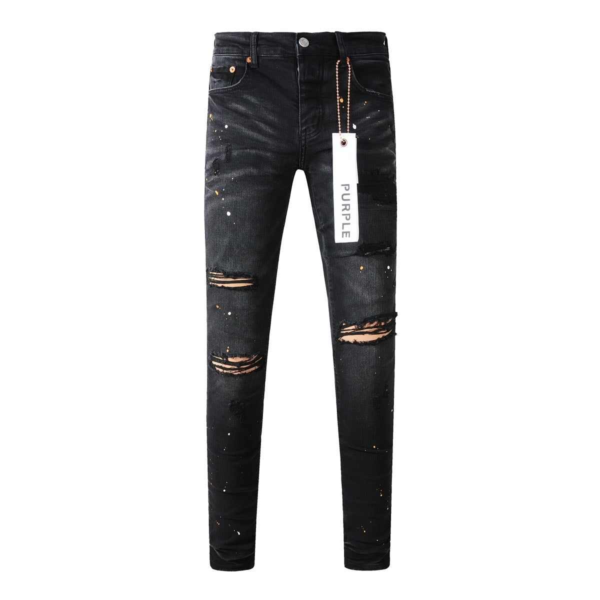 Men's Streetwear Slim Fit Distressed Black Damaged Holes Stretch Ripped Jeans