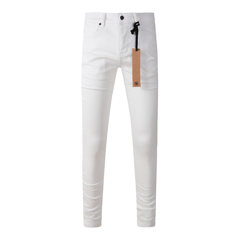 Men’s White Slim Fit Jeans Stretch Skinny Denim Pants Street Style Casual Trousers