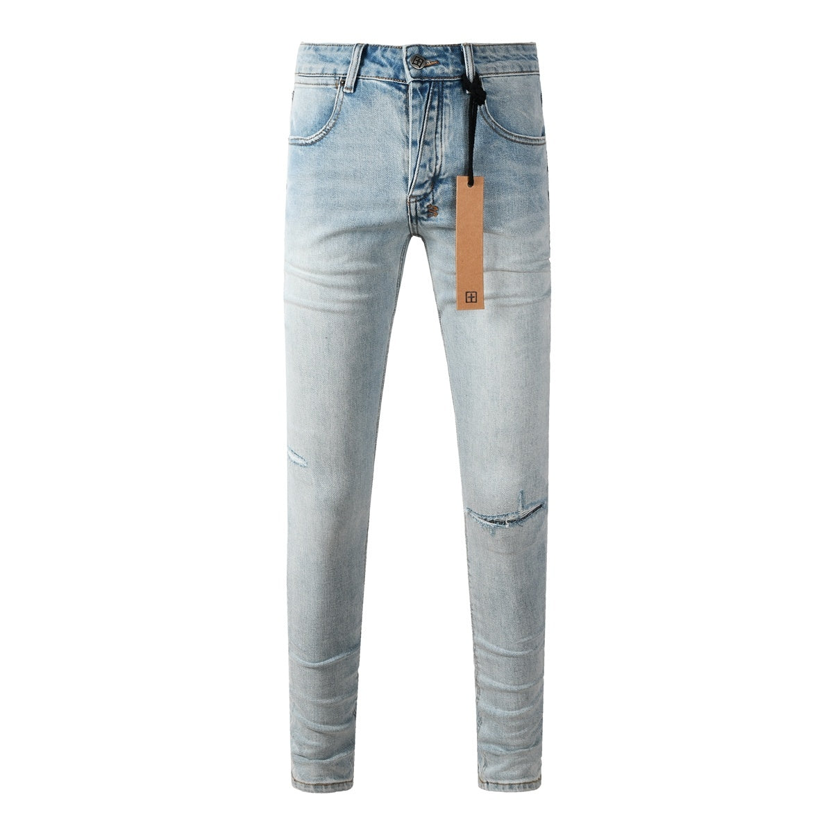 Men's Light Wash Distressed Skinny Jeans - Slim Streetwear Denim