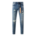 Men's Light Wash Multi-Patch Distressed Skinny Jeans - Stretch Denim