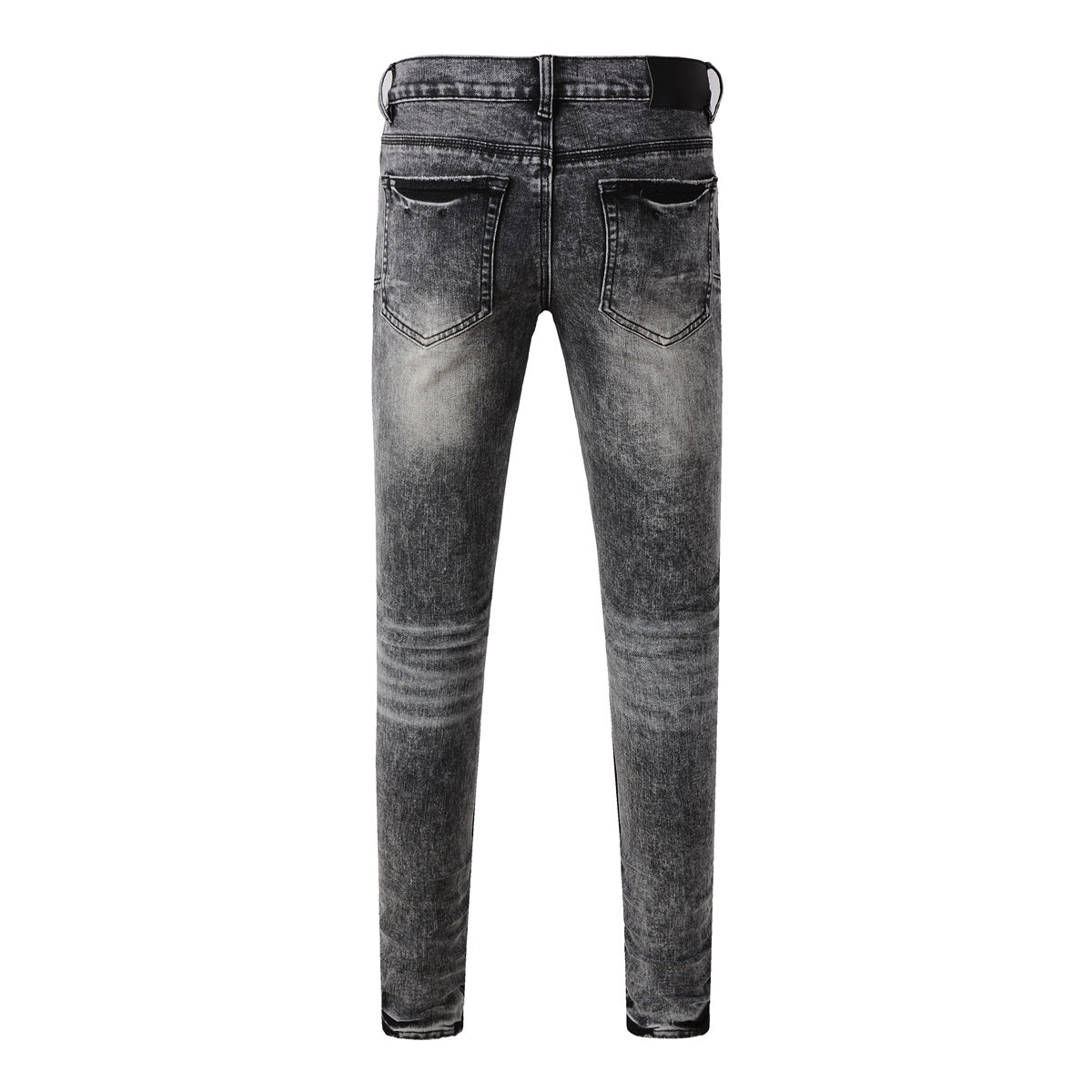 Men's Distressed Ash Gray Skinny Jeans with Ripped Holes & Button Fly