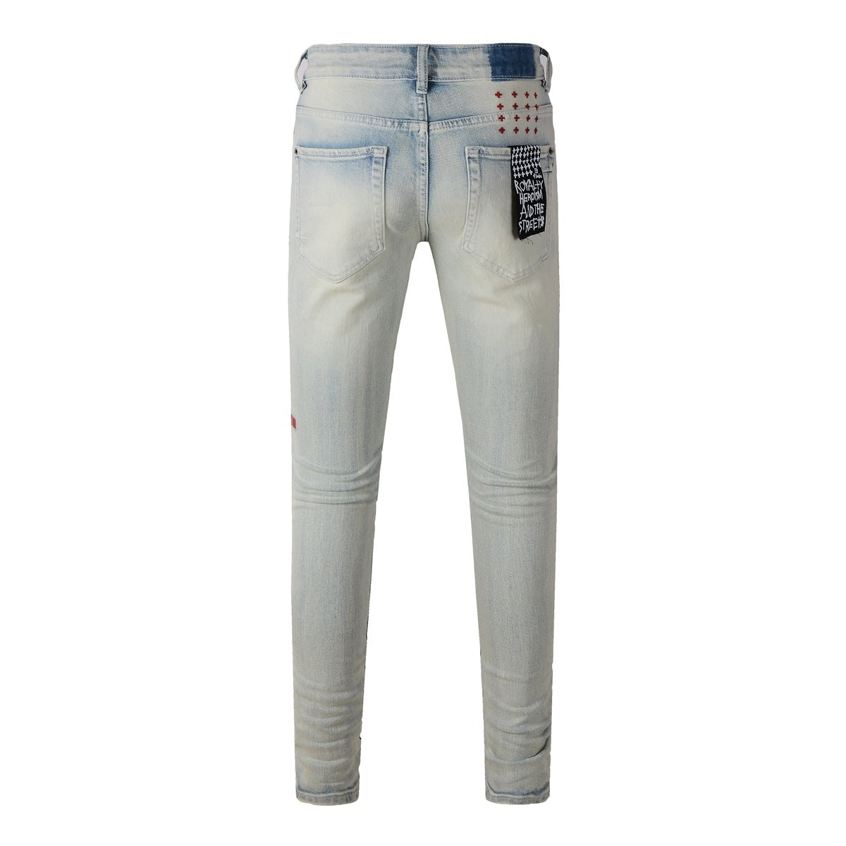 Men's Light Wash Minimal Embroidered Skinny Jeans - Stretch Denim