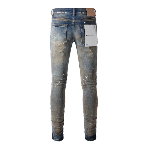 Men's Blue High Street Distressed Dirty Damaged Holes Stretch Slim Fit Ripped Jeans
