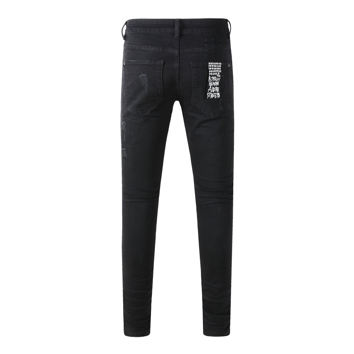 Men's Black Heavy Distressed Bandana Patch Skinny Jeans - Stretch Denim