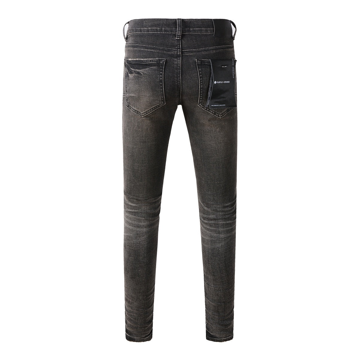 Men's Distressed Black Gray Patchwork Skinny Jeans with Ripped Holes & Button Fly
