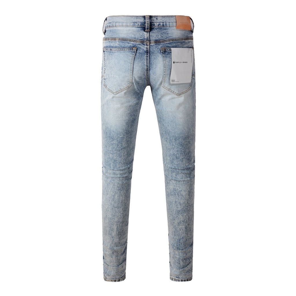 Men's High Street Slim Fit Distressed Blue Stretch Ripped Jeans