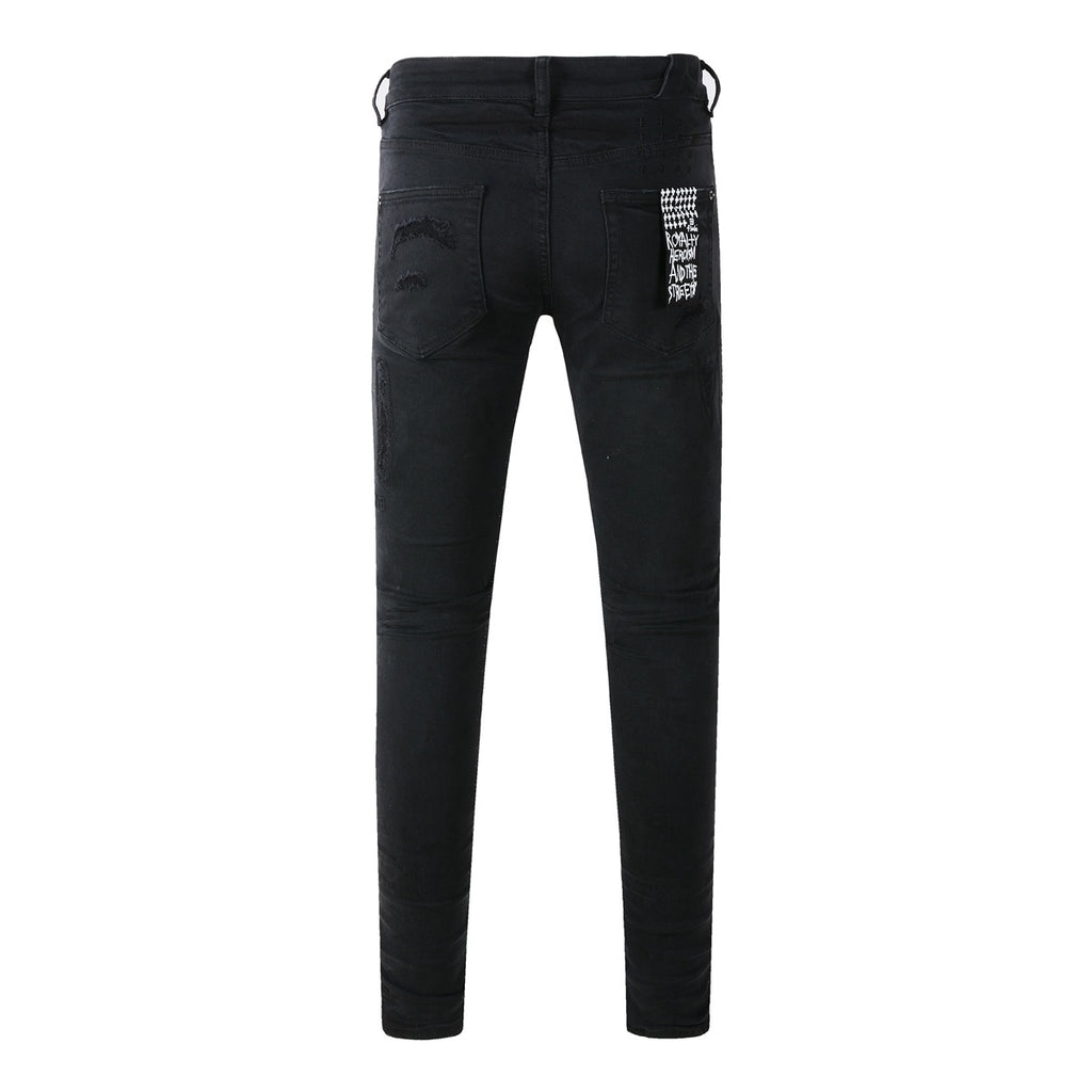 Men's Black Subtle Distressed Skinny Jeans - Stretch Denim Pants