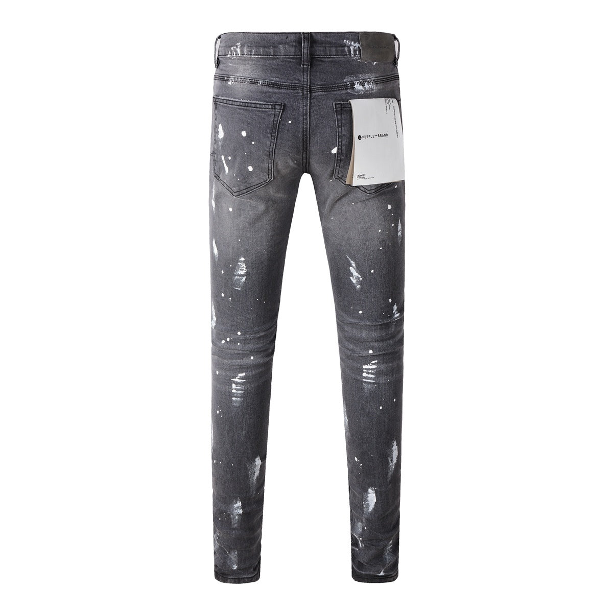Men's Slim Fit Distressed Gray Damaged Holes Graffiti Stretch Ripped Jeans