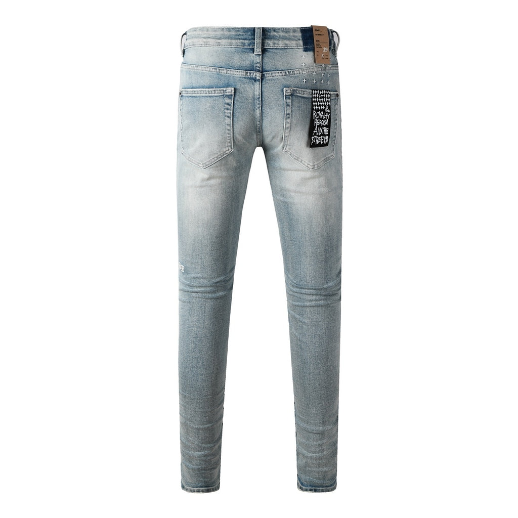 Men's Light Wash Slim Skinny Jeans - Vintage Streetwear Denim