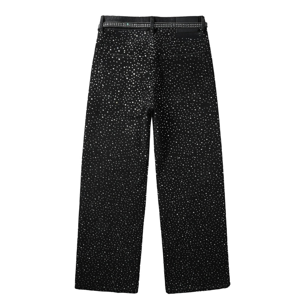 Black Baggy Jeans with Rhinestones & Loose Fit - Purple Brand