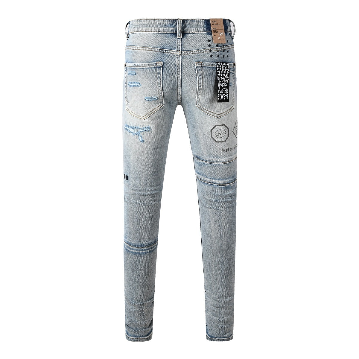 Men’s Light Wash Biker Skinny Jeans - Distressed Street Denim