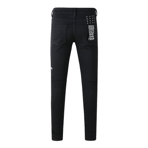 Men's Black Knee Slit Distressed Skinny Jeans - Stretch Denim