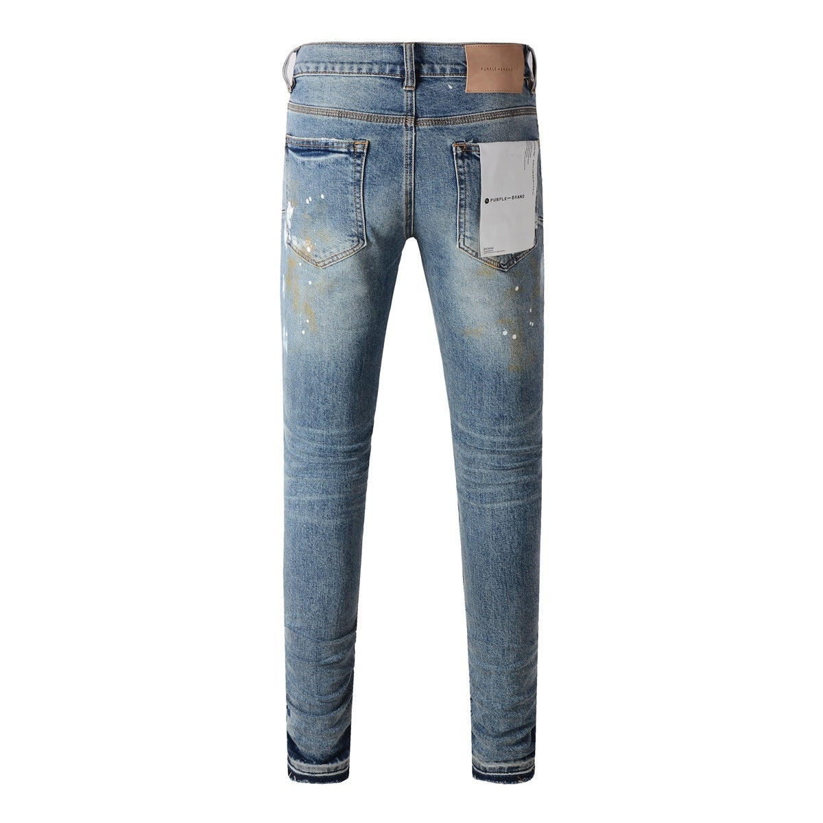 Men's Slim Fit Distressed Blue Graffiti Skinny Jeans with Ripped Holes & Button Fly