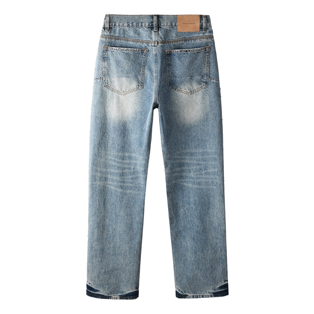 Distressed Blue Baggy Rhinestones Loose Ripped Jeans | Trendy Street Style Denim