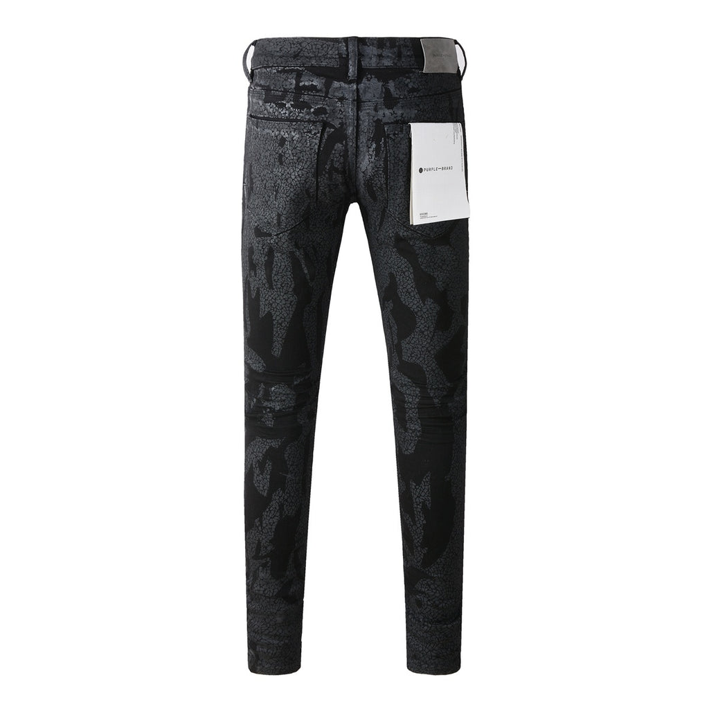 Men's High Street Distressed Black Stretch Slim Fit Ripped Jeans