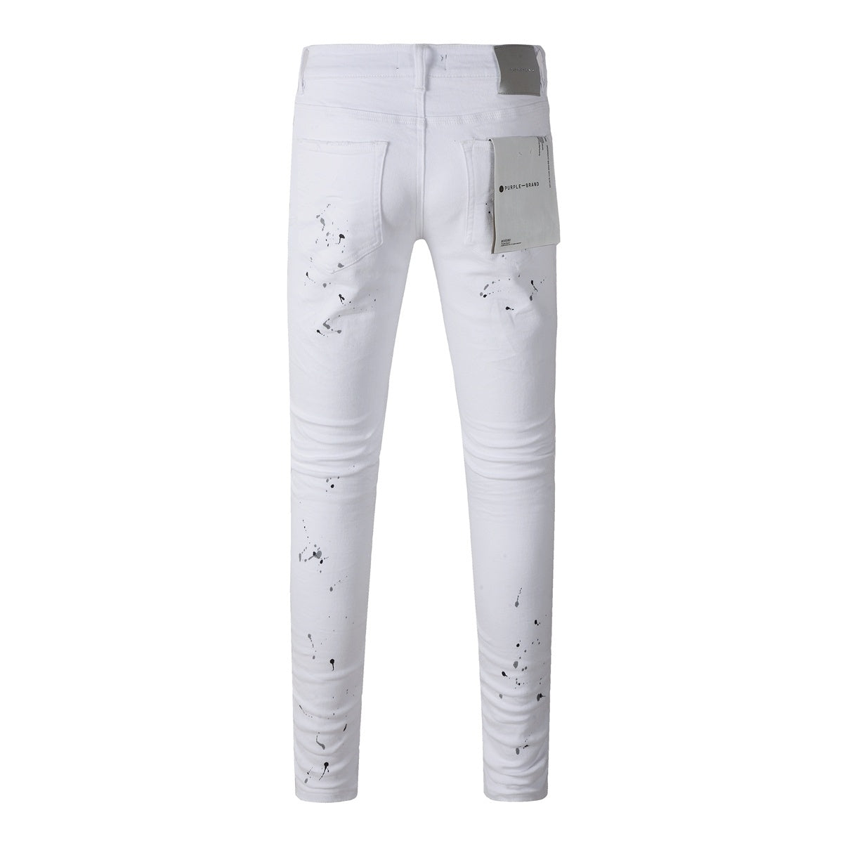 Men's White Distressed Damaged Holes High Stretch Slim Fit Spray Paint Ripped Jeans
