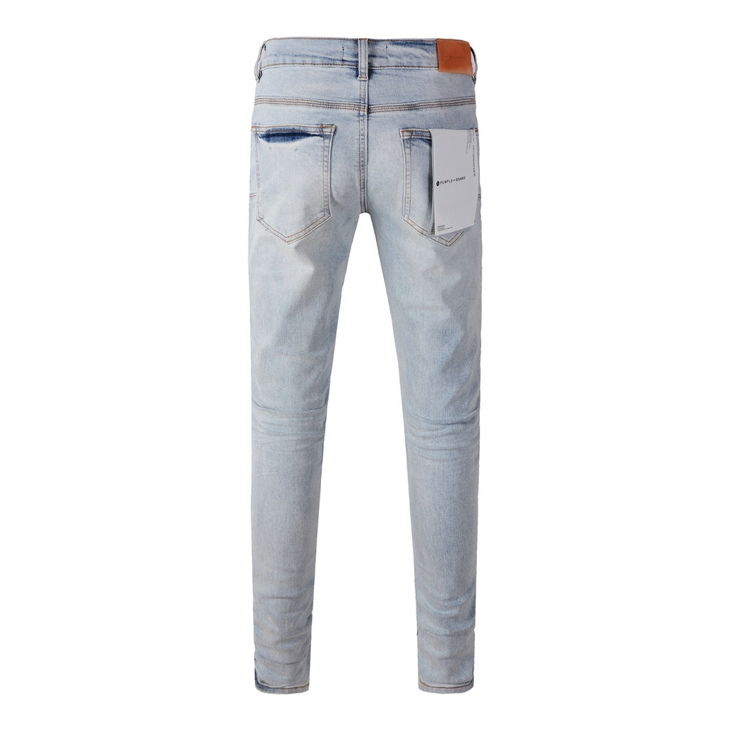 Men’s Slim Fit Light Blue Distressed Stretch Denim