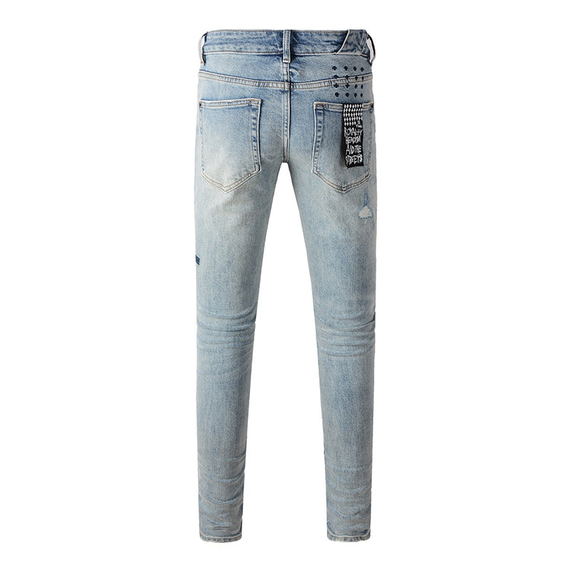 Men’s Light Blue Distressed Skinny Jeans - Ksubi Style Denim