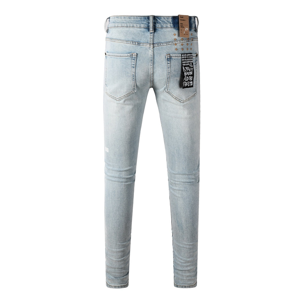 Men's Light Wash Distressed Skinny Jeans - Slim Streetwear Denim