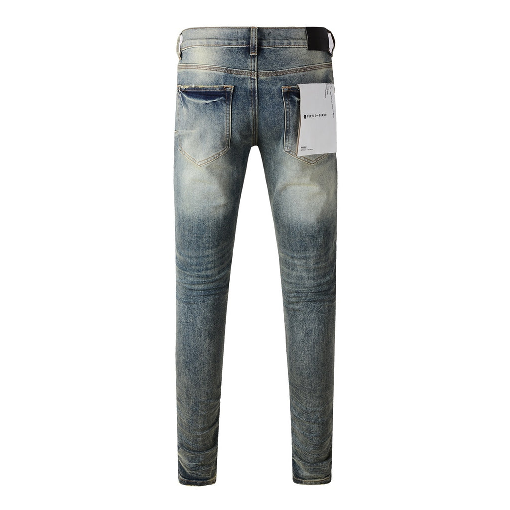 Men's Slim Fit High Street Distressed Blue Stretch Jeans