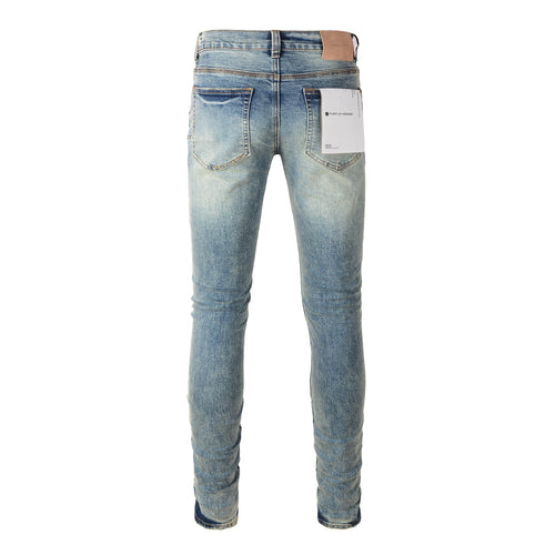 Men's Distressed Light Blue Patchwork Stretch Slim Fit Ripped Denim Jeans