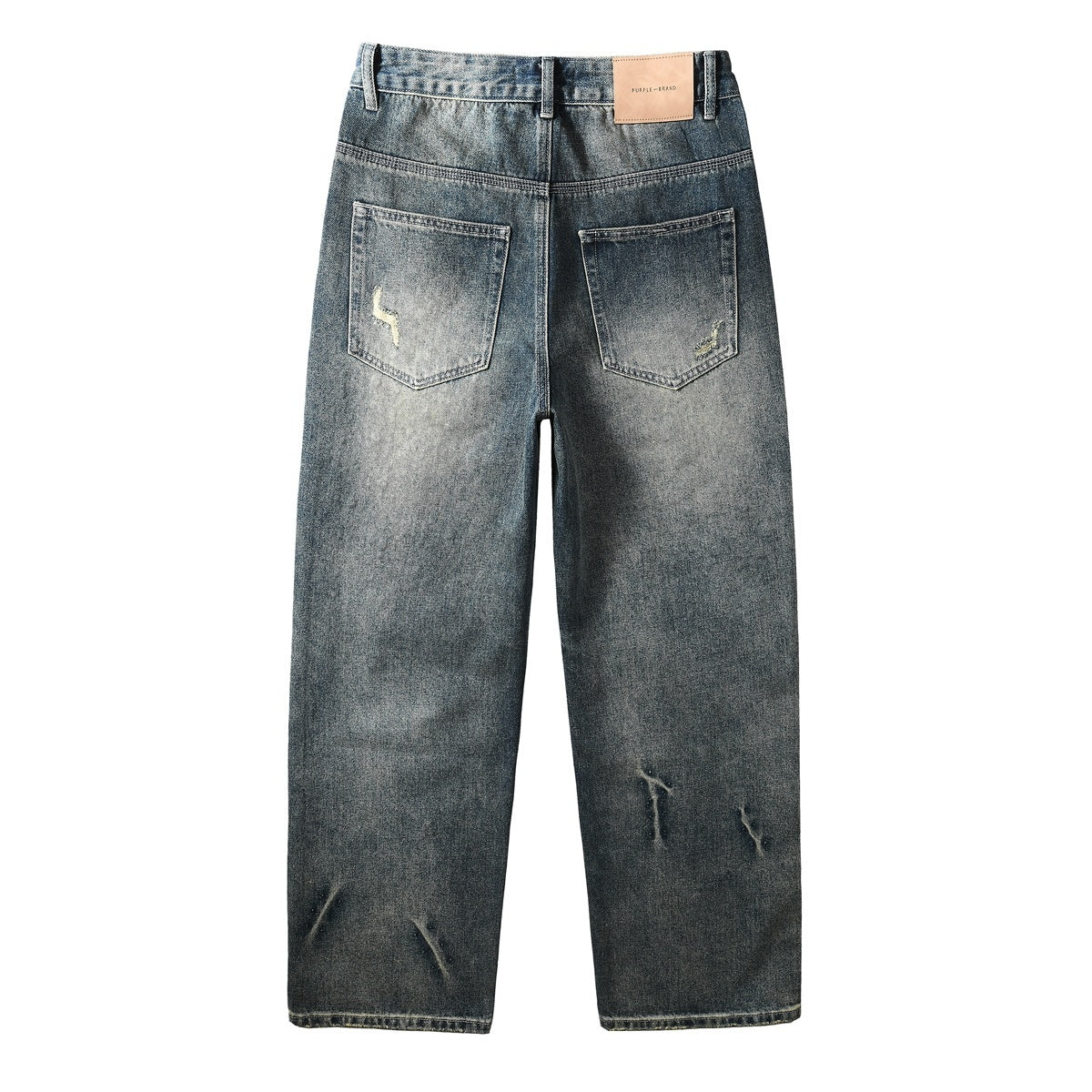 High Street Distressed Blue Rhinestones Baggy Jeans - Loose Ripped Jeans