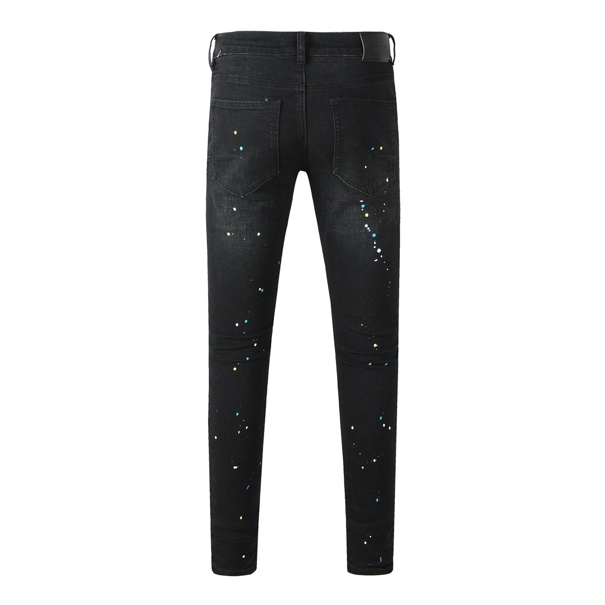 Men's Distressed Dark Black Skinny Jeans with Graffiti & Spray Paint Design & Ripped Holes