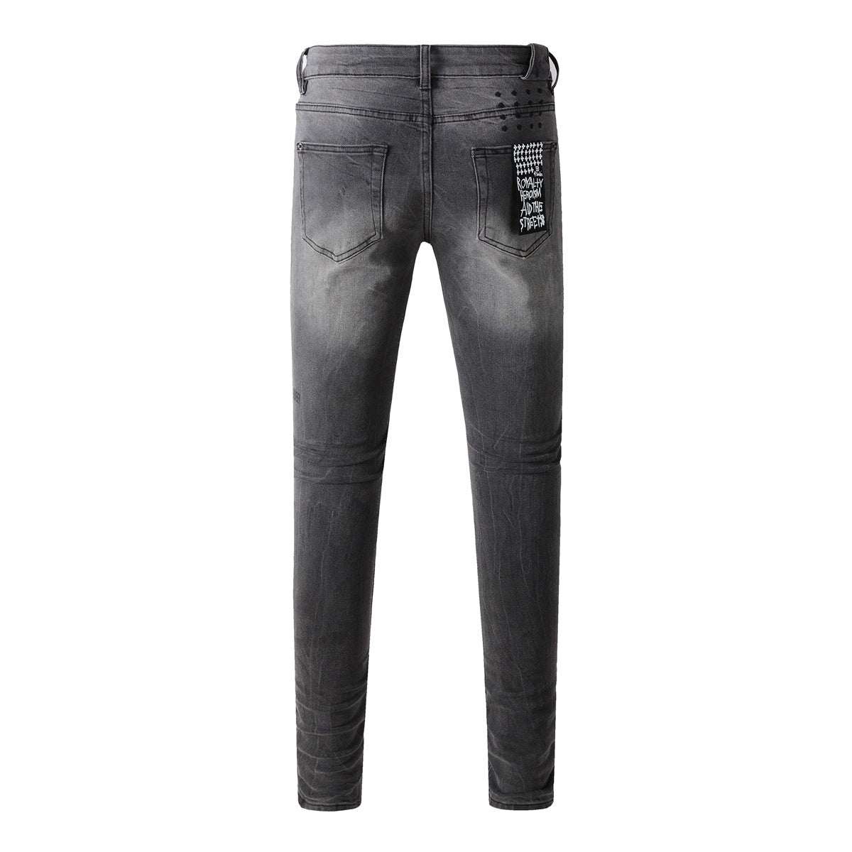 Men's Grey Wash Patchwork Distressed Skinny Jeans - Stretch Denim
