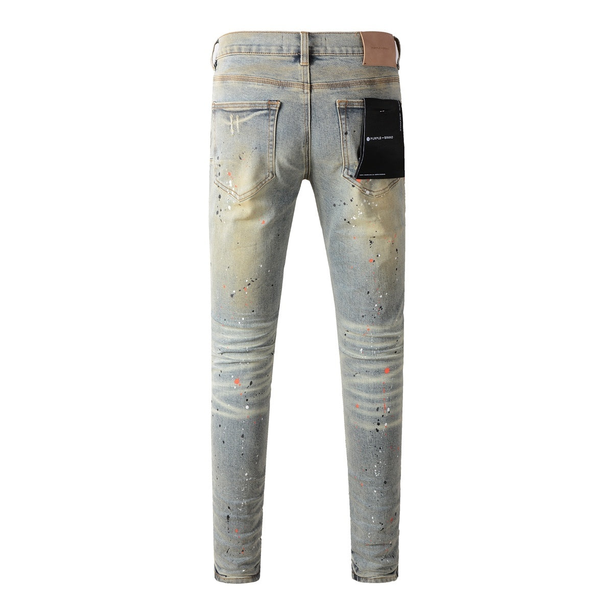 Men's Slim Fit Distressed Washed Light Blue Graffiti Jeans with Ripped Holes & Button Fly