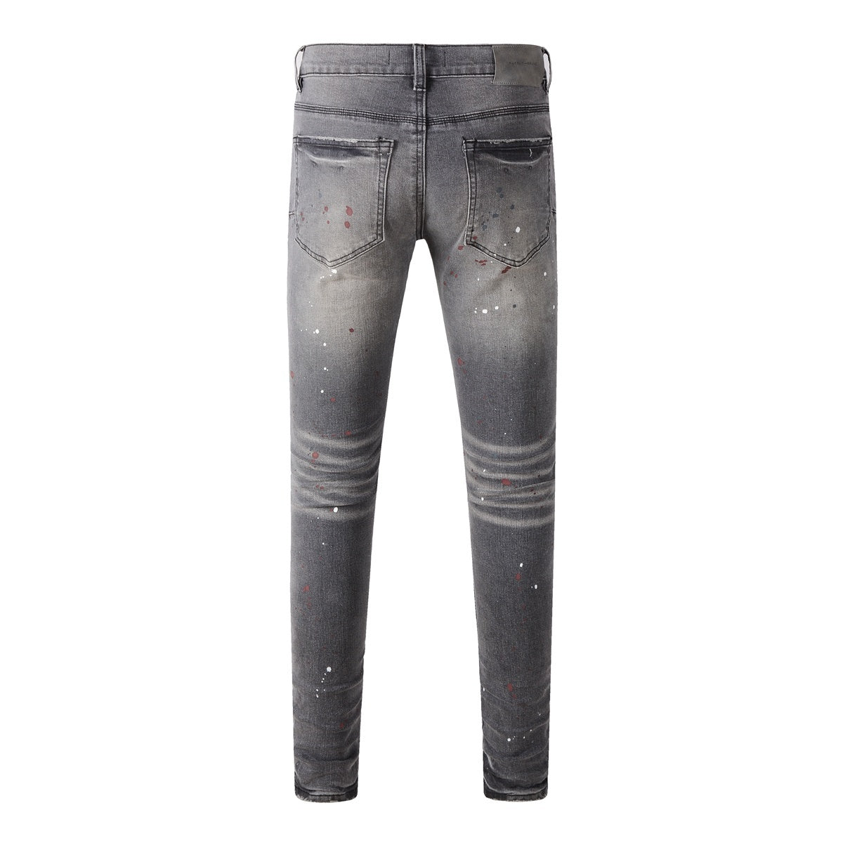 Men's Distressed Gray Graffiti Skinny Jeans with Ripped Holes & Button Fly