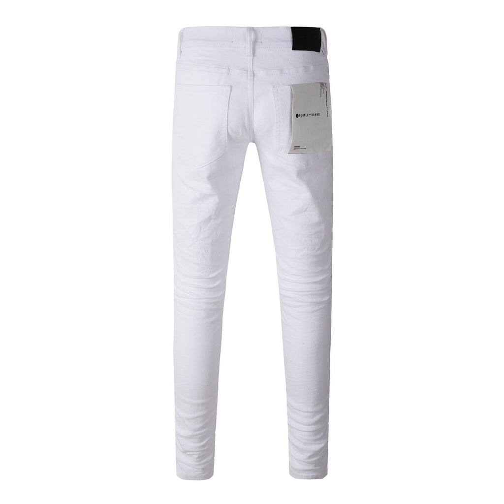 Men’s White Slim Fit Ripped Street Style Distressed Denim Jeans