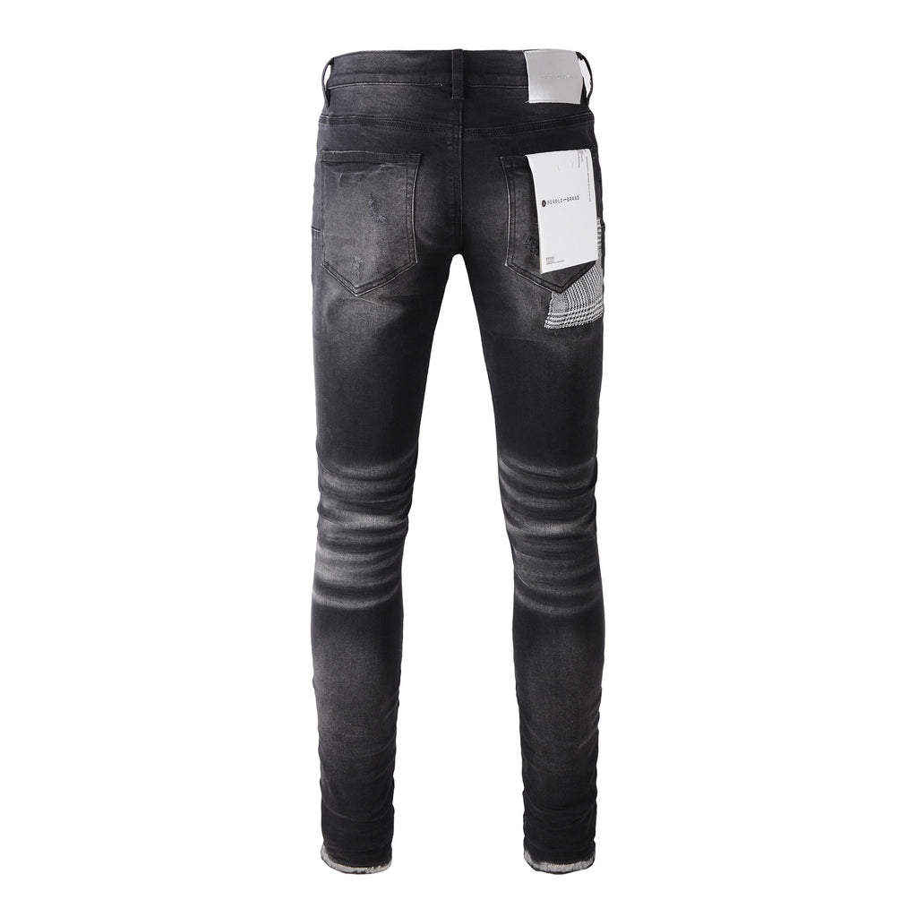 Men High Street Black Destroyed Holes Distressed Stretch Slim Fit Ripped Jeans