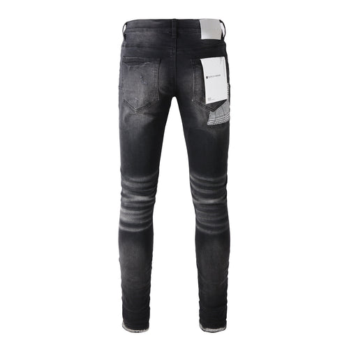 Men High Street Black Destroyed Holes Distressed Stretch Slim Fit Ripped Jeans