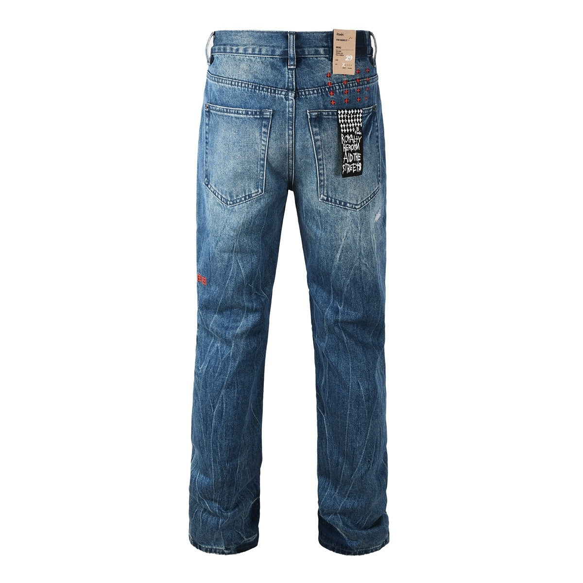 Men’s Vintage Blue Baggy Jeans - Distressed Knee Patch Denim