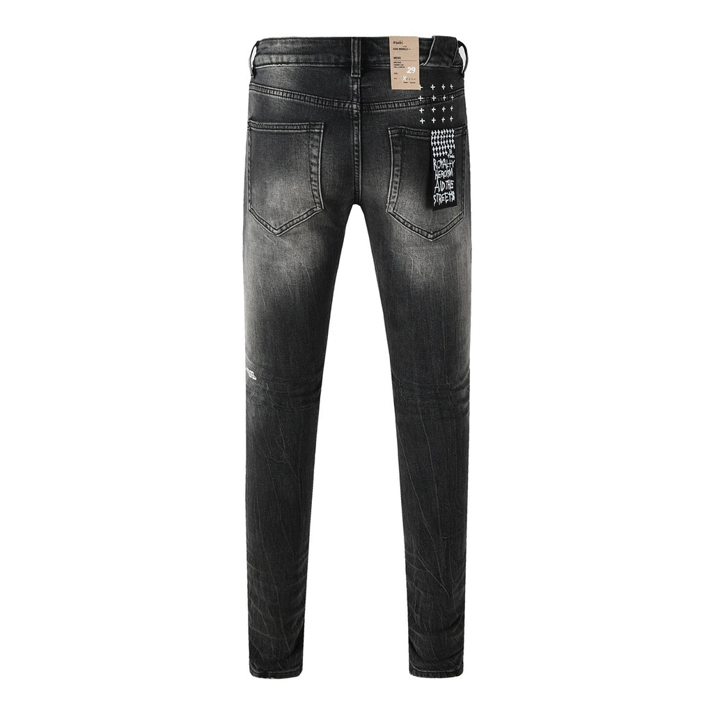 Men’s Black Washed Skinny Jeans - Knee Ripped Streetwear Denim