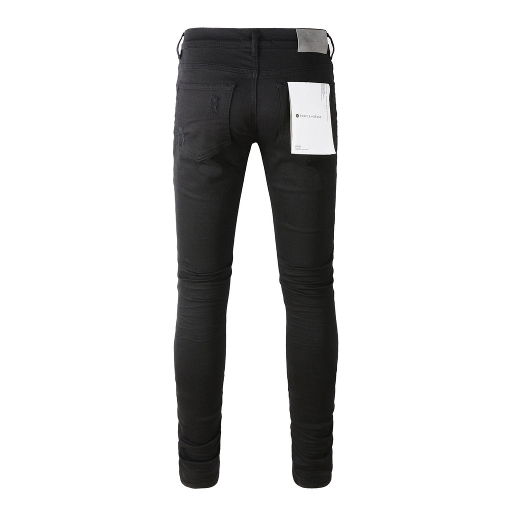 Slim Fit Street Style Denim Black Ripped Jeans For Men