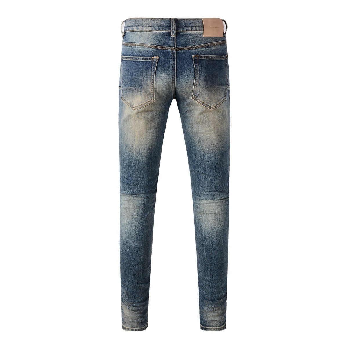 Men's Distressed Dark Blue Skinny Jeans with Button Fly & Ripped Detailing