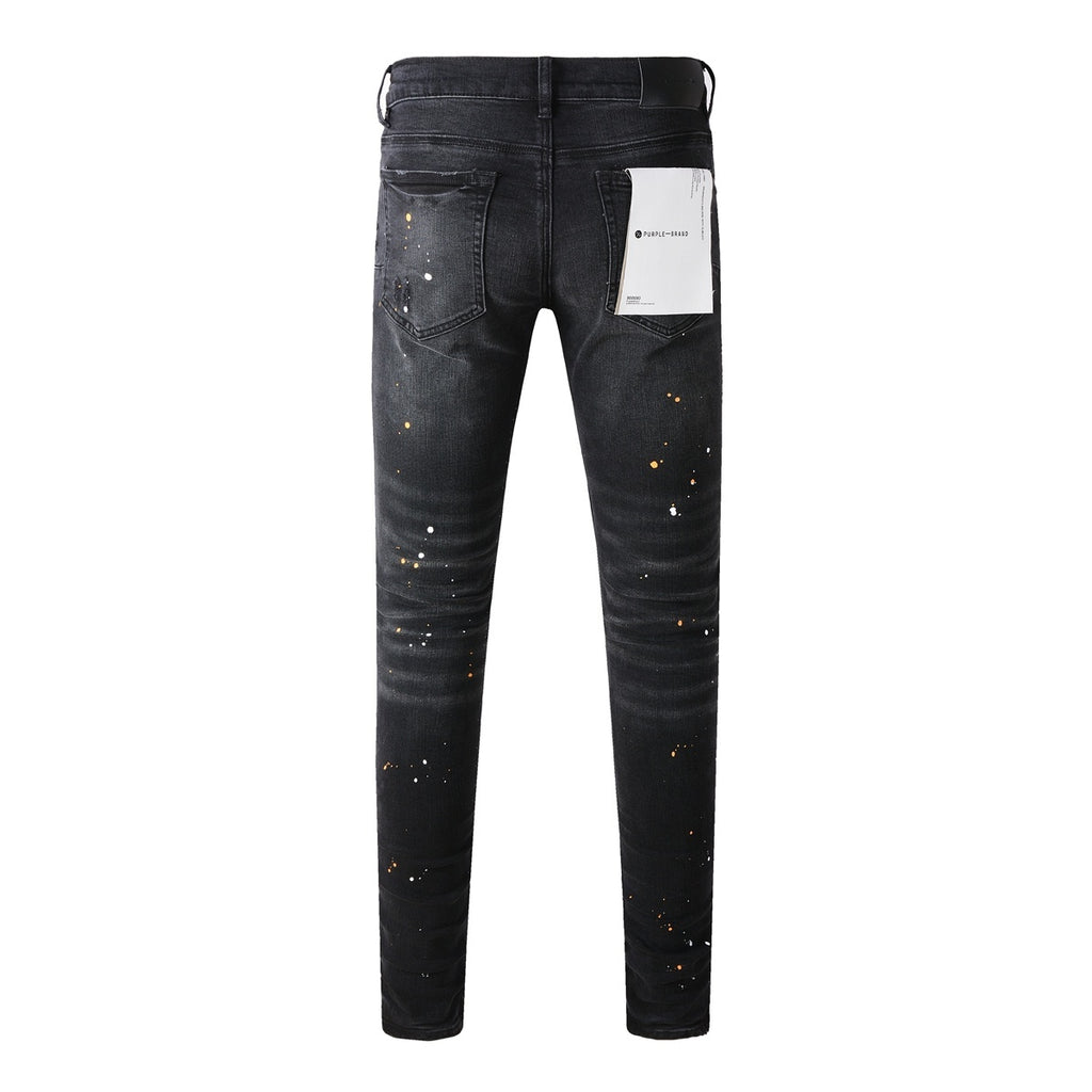 Men's Streetwear Slim Fit Distressed Black Damaged Holes Stretch Ripped Jeans
