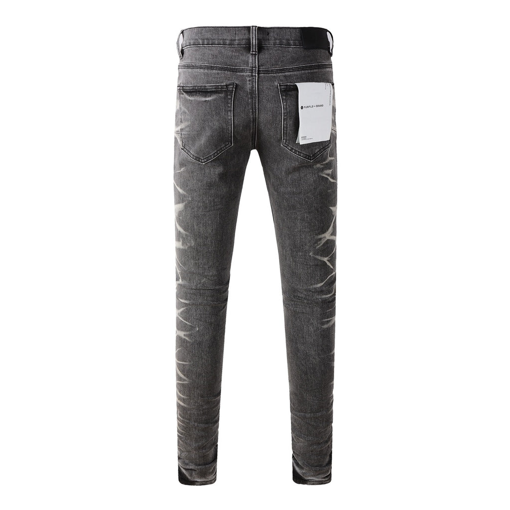 Men's Slim Fit Distressed Gray Stretch Ripped Jeans