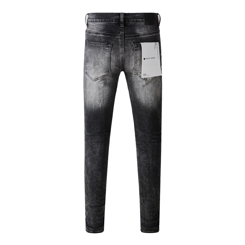 Men's High Street Distressed Black Gray Simple Stretch Slim Fit Ripped Jeans