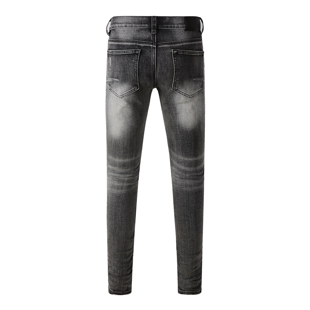 Men's Distressed Ash Gray Skinny Jeans with Ripped Holes & Button Fly