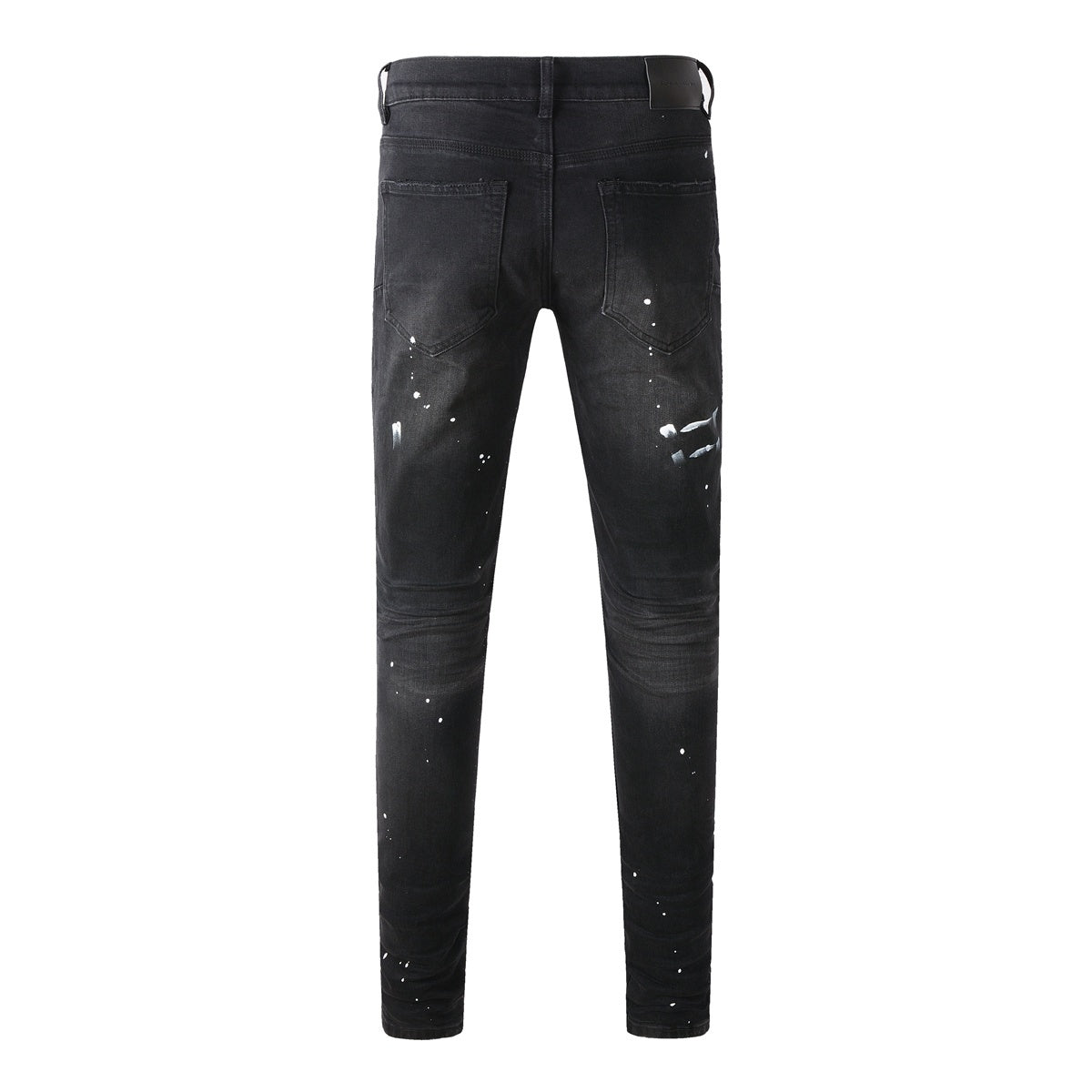 Men's Distressed Black Skinny Jeans with Graffiti Print, Ripped Holes & Button Fly