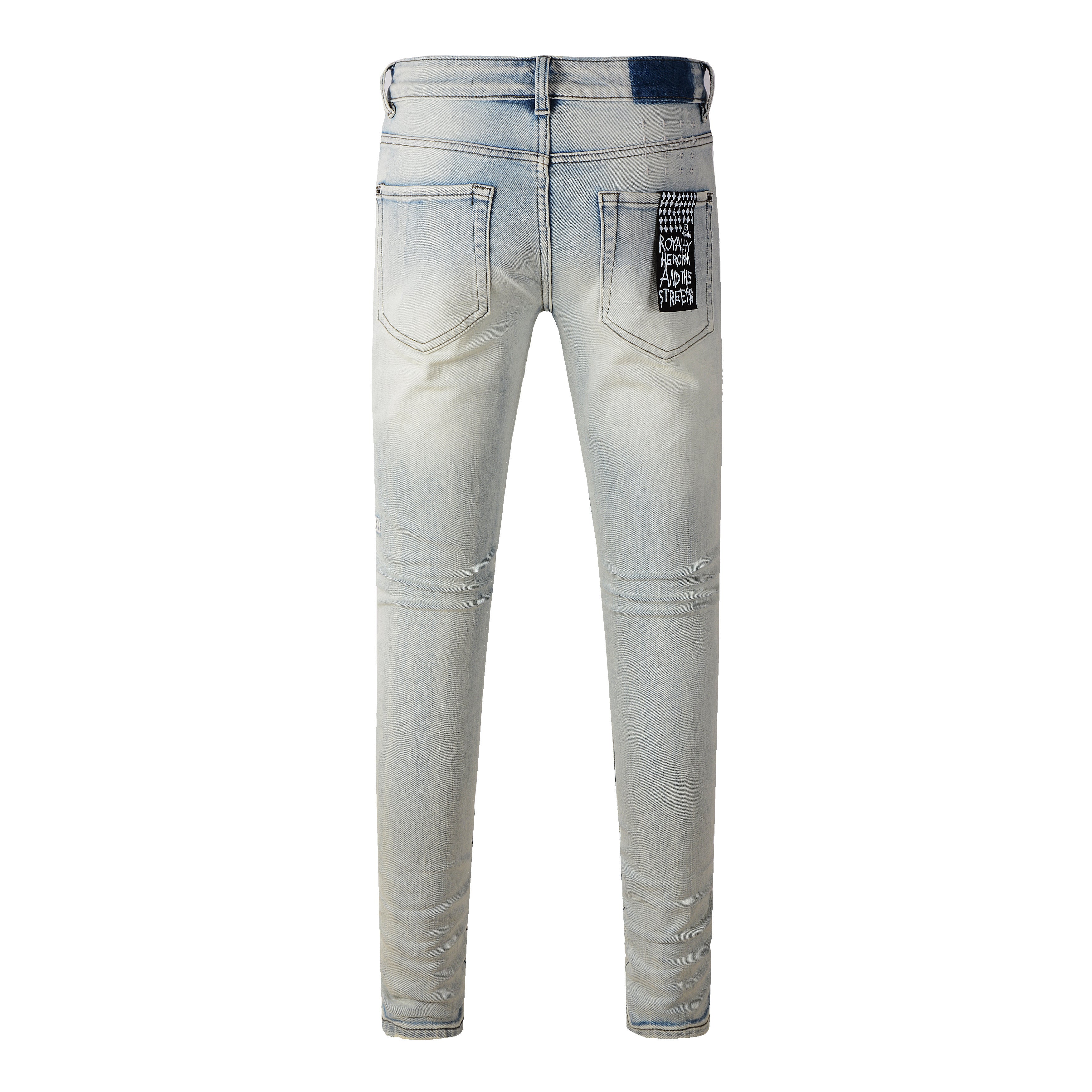 Men's Light Wash Graphic Print Distressed Skinny Jeans - Stretch Denim